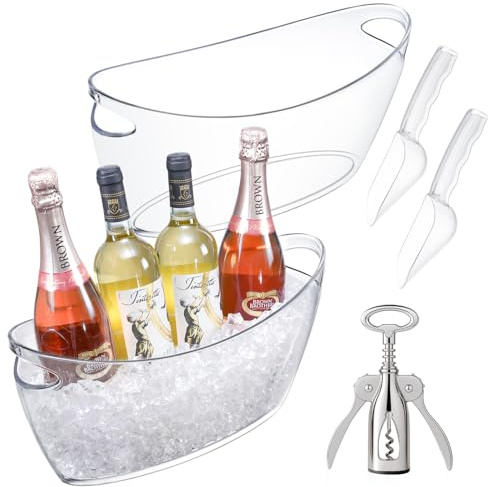 Cenjeery Ice Bucket for Parties, 2PCS Clear Acrylic Drink Buckets with Scoop & Metal Wine Bottle Opener, 5.5L Large Champagne Bucket Tub for Wine, Beer, Cocktail Bar & Mimosa Bar Supplies Cooler