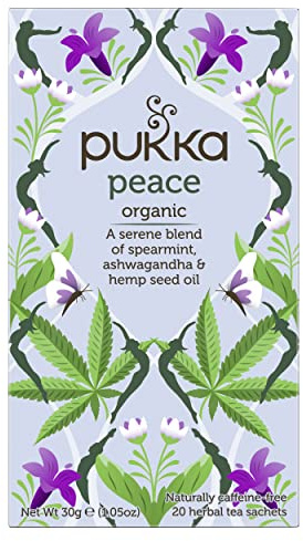Pukka Herbs | Peace Organic Herbal Tea Box | Tea Infusion With Chamomile, Spearmint and Ashwagandha | Perfect For Calming & Sleep | Caffeine Free | 20 Plant Based Biodegradable Tea Bags