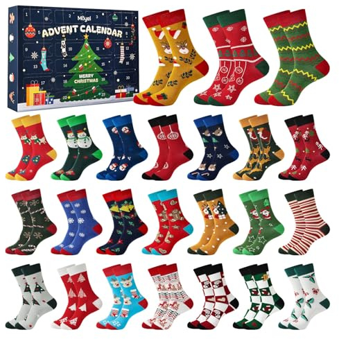 Moyel Adventskalender 2026 Socken Herren 24 Paar Lustig | Herrensocken Größe 43 46 mit lustigem Design im Adventskalender Eine besondere Geschenkidee für Männer