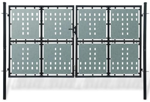 Portail Simple de Jardin en Acier, Barrière de Sécurité avec Serrure, Portail Clôture, Ornemental Portillon Jardin, Porte Barrière d'Extérieure, Noir 300x200 cm