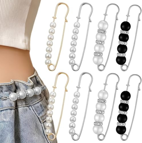 JYNVO Juego de 8 imperdibles con perlas, imperdibles de imitación de perlas, cinturón de cintura, broches decorativos, broches para ropa de mujer