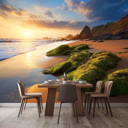 Generico Fotomurale 3D Carta Da Parati Paesaggio Roccioso Sul Mare 400x280 cm Murales Panoramica 3D, Carta Da Parati Fotomurale Arte Moderna per Soggiorno, Camera Letto