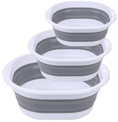 Collapsible Wash Basin 3 Pack, Foldable Dish Tub, Space-Saving Collapsible Sink Camping for Dishing, Fruit, Beverage Tubs, Hiking & Home (Grey)