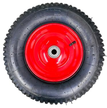 Wheelbarrow Wheel 4.80/4.00-8 4PR With Axle Steel Rim Durable Tyre Industrial Replacement Wheelbarrow Wheel (Black Red Penumatic 4.80/4.00-8 -20mm Moto)