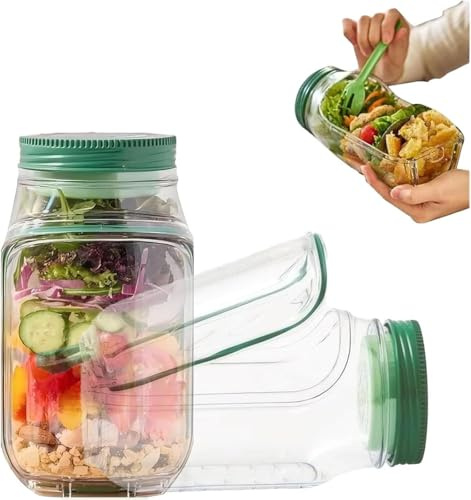 Salad pod - Recipiente de ensalada con apertura lateral,1000ml,contenedor portátil de ensalada ,caja de aperitivos con tapa, diseño de cuenco integrado,adecuado al aire libre, viajes y fiestas