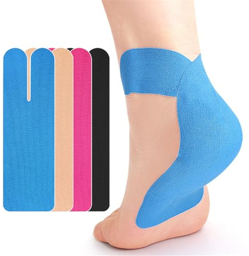 Cinta de kinesiología precortada para el talón, 8 unidades, impermeable, transpirable, para el pie, fascitis plantar, alivio del dolor, cintas atléticas, hipoalergénicas, sin látex, elásticas para
