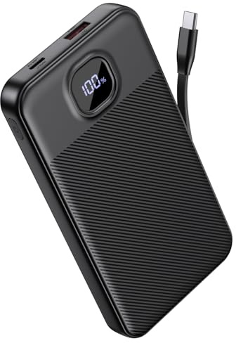 GREPRO Power Bank 10000mAh mit USB-C Kabel, 22,5 W Schnellladung Powerbank | 2 USB‑C und USB‑A‑Ausgangsanschlüssen,Typ‑C‑Eingang, Reise-Essential, für iPhone 17/16/15 Pro Max Smartphones und Tablets