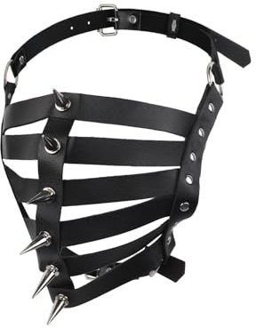 FakeFace Masque en Faux Cuir Homme Femme Masque Sexy Gothique Punk avec Rivets Demi-Visage Noir Accessoires de Déguistemnt pour Cosplay Halloween Carnaval Bal Fête