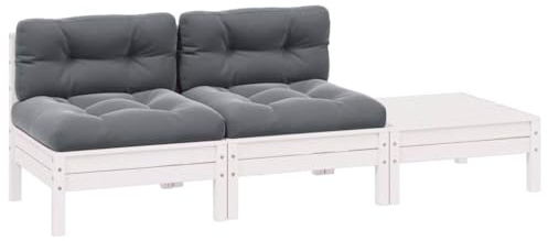 Frdhee Sonnenliege Gartenlounge Set,3-TLG. Garten-Lounge-Set mit Kissen Weiß Kiefer Massivholz,Eckbankgruppe für Terrasse und Balkon