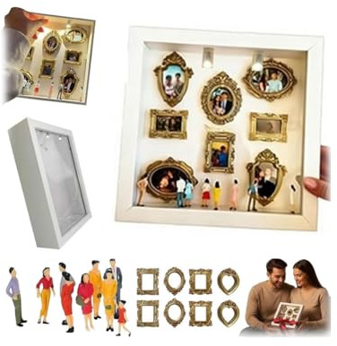 Mini Museum Silhouette Box - Celebrate Your Unique Memories in stile, Shadow Box Frame Kit with Gold Mini Frames & Figurins, Creative Memory Display Kit, DIY MiniDisplay Case for Valentines Day Gift
