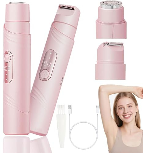 Depiladora Facial Mujer, YiYunTE 2 en 1 Doble Cabeza Afeitadora Electrica Mujer, Rasuradora Zona Intima con Húmedo y Seco/Pantalla LED, Recortadora Corporal Maquinilla Afeitar Para Pubis Bikini Rosa