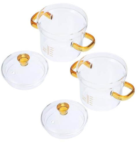 JOINPAYA Marmite en Verre 150Ml Lot de 2 Double Poignée et Couvercle pour Cuisson Œufs Soupe et Nouilles Utilisable pour Sorties Entre Amis et Vie Quotidienne