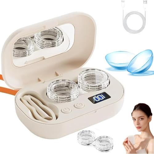 Ultrasonic Contact Lens Cleaner Portable Automatic Washer & Contact Lens Cleaner Machine for Gym, Sports, Travel, Office and Daily Eye Care (Khaki)