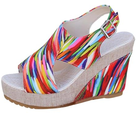 Zapatos de tacón de cuña Verano Mujer Elegante Sandalias de Plataforma con Estampado Floral Punta abierta Zapatos cómodos de verano Zapatos de mujer, Zapatos planos para mujer, 02 Lila, 37 EU