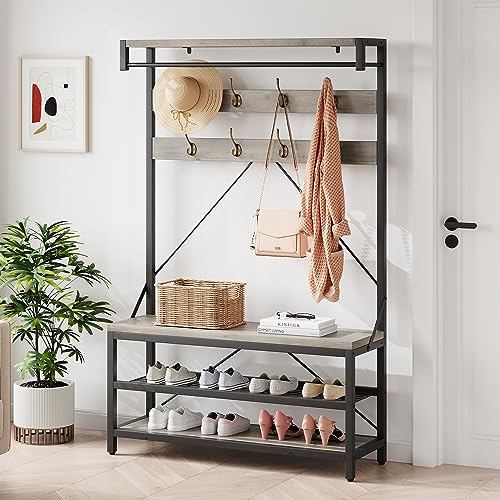 Garderobenständer 4-in-1 Mit Sitzbank, Eingangstür Garderobe Mit Stauraum, Schuhbank Für Flur Mit 3 Etagen Ablage Und 8 Haken, Industrielle Schuhregal Für Diele Und Eingang, 102 x 40 x 183 cm