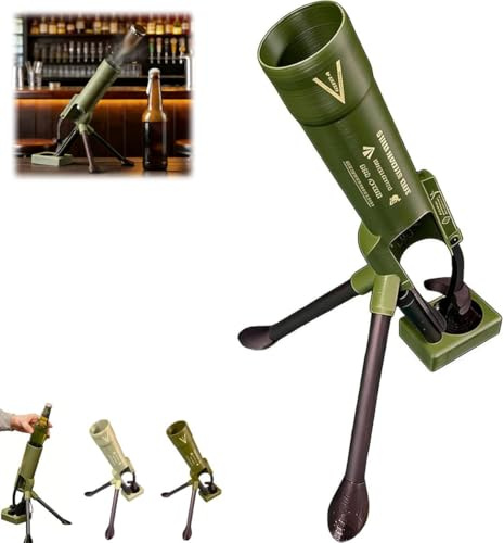 51mm Beer Bottle Mortar Opener,FunnyBottle Cap Launcher, Mortar Bottle Hands Free Push down Opener,Heavy-Duty Tactical Cap Launcher Space for Bar & Desk Decor(A)