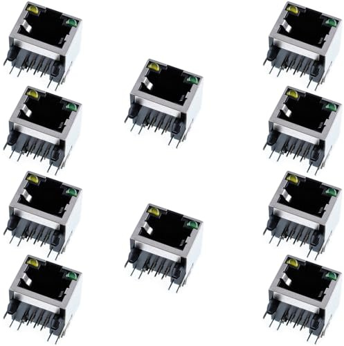 Oiyagai 10 Pcs Prises RJ45 8P8C Blindées avec Double LED, Connecteurs Réseau Modulaires PCB pour Applications Réseau