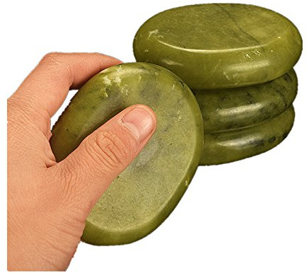 Juego de 2 piedras calientes de masaje de jade natural, piedras frías para spa, terapia de masaje