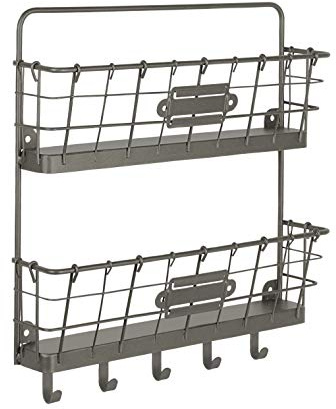 Spectrum Vintage Wandhalterung, 2-stöckig, Brief-Organizer und Schlüsselablage Landhaus-Briefkasten mit Haken, rustikaler Wandmontage, Schlüsselhalter, Legierter Stahl, Industrial Grey, One