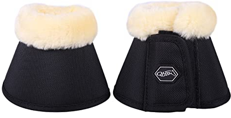 QHP Hufglocken Springglocken Ontario mit Fellimitation und Klettverschluss (XL, Schwarz)