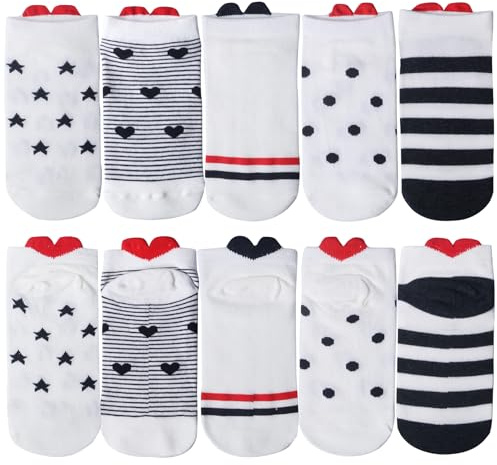 Lot de 10 paires de chaussettes en coton pour femme Motif cœur Multicolore