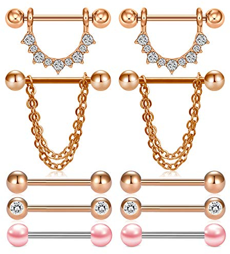 Incaton 10 Stücke 14G Edelstahl Brustwarzenpiercing Brustpiercing Zungenring Zungenpiercing Barbell Piercing Schmuck Perle