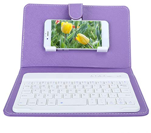 VBESTLIFE Tastiera, tastiera wireless universale da 7 pollici per Bluetooth 3.0 con custodia in pelle PU per telefoni con schermo da 4,5-6,8 pollici per Android per (Viola)