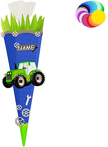 alles-meine.de GmbH Bastelset - Schultüte Farbe & Größe wählbar 70/85 / 100 cm - Traktor - inkl. Name - Farbe frei wählbar - Bastelschultüte - Zuckertüte zum selber Basteln..