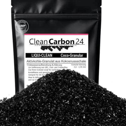 Clean Carbon 24 LIQUI-Clean Charbon Actif Coco 8×30 Mesh, 10 L | 5 kg | Charbon actif de coco 8×30 Mesh pour filtres à eau – agit sur odeurs, coloration et composés organiques dissous