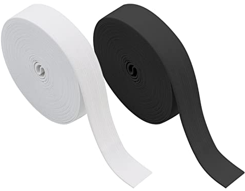 VEGCOO 2 Stück Gummiband Weiß Schwarze Gummiband Breite 20mm, Gummibänder für Haushalt Hosengummi Schwarzer Stoffe zum Nähen, Gummilitze Elastisches Gummiband Nähen Gummistreifen
