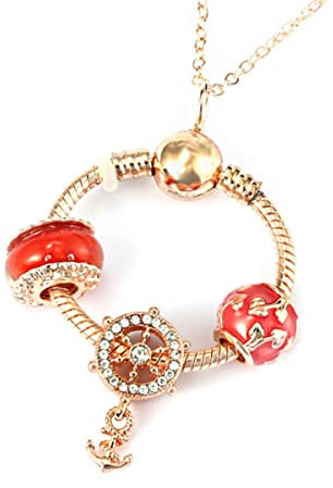 Rose Base Serpent Cha?ne Coeur Pendentif Fit Charmes Bracelet Femmes DIY Argent Couleur Cercle Anneau Balancent Collier Cadeau-24,Chine