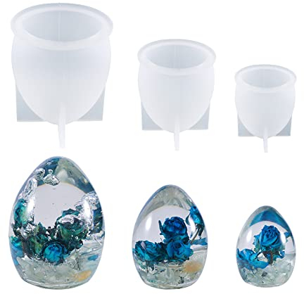 Yalulu 3 Stücke Kristall Nachtlicht Epoxidharz Formen, 3D Kugel Eiform Silikonform Resin Silikon Form für Tischdekoration Nachtlicht