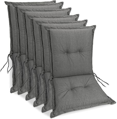 sunnypillow Stuhlauflagen Niedriglehner 100 x 50 (6er Set) - Gartenstuhlauflage Extra Dicke 9 cm - Auflage für Gartenmöbel UV-Lichtecht, Wasserdicht - Outdoor Stuhlkissen für Gartenliegen - Grau