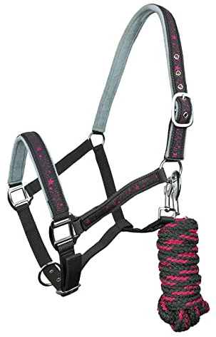 York Halfter Bella mit Führstrick Pferdehalfter mit Strick Halfterset (Full, grau-rosa)