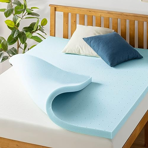 Best Price Mattress Surmatelas ventilé en Mousse à mémoire de Forme de 5,1 cm, Infusion de Gel rafraîchissant, très Grand lit, Bleu