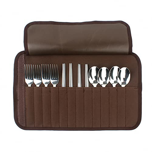 AJEYPMZ Outdoor-Camping-Besteck-Set, tragbares Edelstahl-Löffel-Essstäbchen-Gabel-Set, 4-Personen-Reise-Grilltasche,style1,12pcs