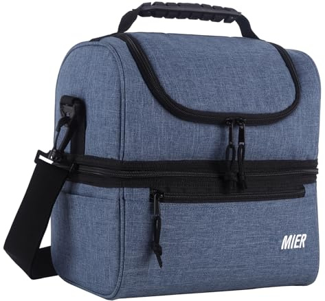 MIER Kühltasche isolierte Lunch-Tasche Leichte Picknicktasche tragbare Kühltasche Doppeldeck-DesignLarge Insulated Cool Tote Bag Lunch Kit for Men, Women, Double Deck Cooler, Blue-Blau