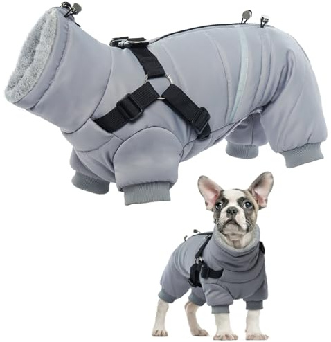 Abrigo de Invierno para Perros, Chaqueta Impermeable Perros Abrigadora de Invierno Ropa para Perros Pequeños y Medianos Chaleco Cálido Suave Arnés Cachorros con Anillas en D(Gris, S)