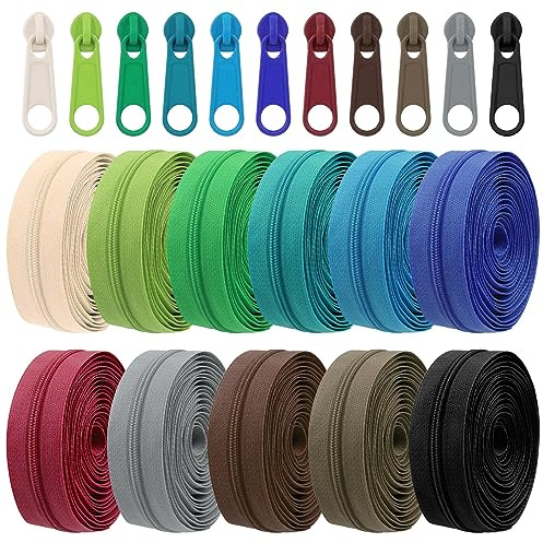 Tanstic Lot de 121 fermetures éclair en nylon avec curseurs - Assortiment de 11 couleurs - 30 m - Pour couture et travaux manuels