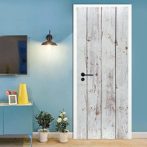 Türtapete Selbstklebend 3D Vintage Weißer Holzbrett Hintergrund 80 X 200 Cm Das Paket Enthält Zwei Teile - Türposter Fototapete Für Tür Wohnzimmer Küche Badezimmer Türaufkleber Türfolie Uv-Beständig