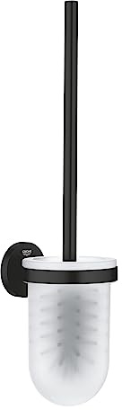 GROHE Start QuickFix Toilet Brush Set (Metal and Glass, Wall Mounted Concealed Fastening, Including Screws and Dowels, Extra Easy to Fit with GROHE QuickGlue), Size 398 mm, Matt Black, 411852430