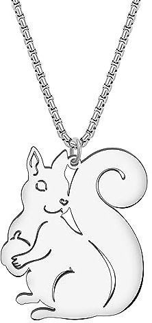 DALANE Edelstahl Niedlich Tannenzapfen Eichhörnchen Halskette Mode Anhänger 18k Vergoldet Tiere Schmuck für Frauen Mädchen Charms Geschenke (Versilbert B)