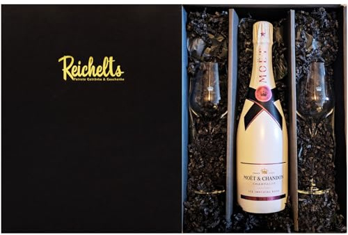 Moet & Chandon Ice Imperial Rose Champagner 0,75 l 12% + 2 x Moet Champagnerglas mit edler Krone und Schriftzug in Präsentbox by Reichelts | Das ideale Geschenk für Geburtstag, Hochzeit uvm.