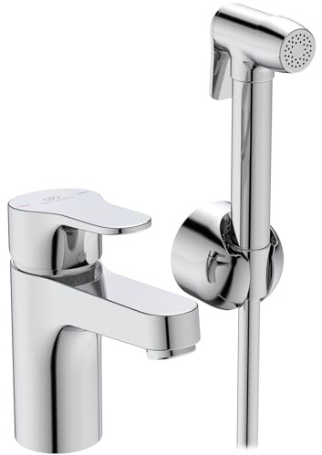 Ideal Standard BC834AA Cerabase Waschtischarmatur H80, mit Seitenbrause, ohne Ablaufgarnitur, Ausladung 10,6 cm, Chrom