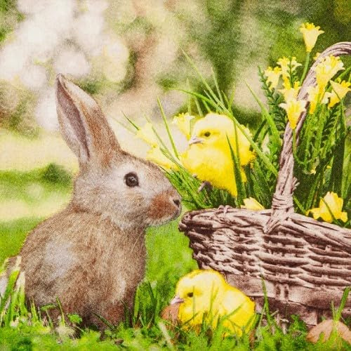 20 Servietten Ostern Hase mit Küken am Korb als Tischdeko. Papierservietten mit Motiv. Auch für Decoupage und Serviettentechnik 33x33cm