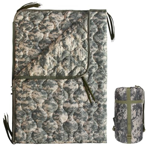 GHILEO Woobie Decke, Armee-Poncho-Futter mit Reißverschluss, Militär-Schlafsack, mit Kompressionstragetasche, für Wandern, Camping, Überleben im Freien