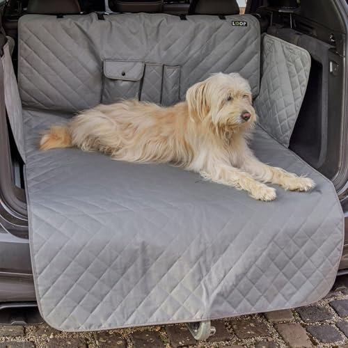 Loop Auto-Kofferraumschutz für Hunde, Hundematte für das Auto | wasserdichter Rücksitzschutz, Schmutzschutz, rutschfest, waschbar | 182 x 104 x 182 cm | inkl. Taschen groß und klein, Gurtbänder