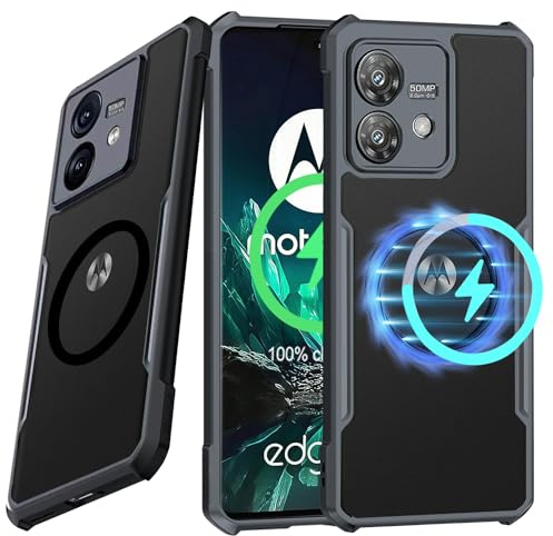 Guizzcg para Motorola Moto Edge 40 Neo Funda [Compatible con Magsafe] Parachoques de TPU Suave + Parte Trasera Transparente, Acrílica de Grado Militar Protección contra Caídas, Negro