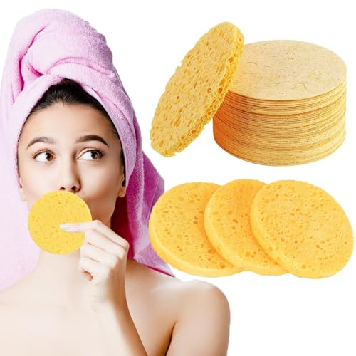 30 Pcs Large Compressed Facial Sponges, 80mm Reusable Natural Cellulose Facial Sponges Washing Face Sponge Cleansing Round Face Exfoliator Pad for Facial Cleaning SPA