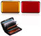 2 Pcs Porta carte di credito RFID anti-frode, elegante portafoglio per uomo e donna, 6 scomparti in alluminio per contenere fino a 12 carte, colore nero con dettagli rosso e oro.